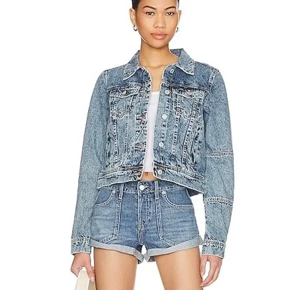 Free People Women's Light Indigo Blue Jean Rumors Denim Jacket Size XS - Picture 2 of 12
